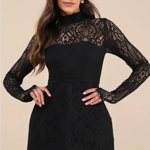 Lulu's Elegant Black Lace Mini Dress - Picture 1 of 3